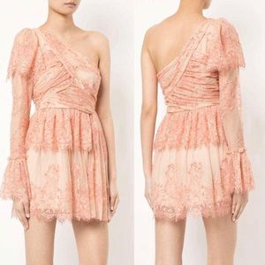 Alice McCall Peach Lace One-Shoulder Mini Dress